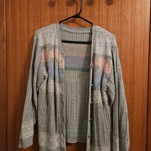 Cozy Gray Patterned Vintage Cardigan